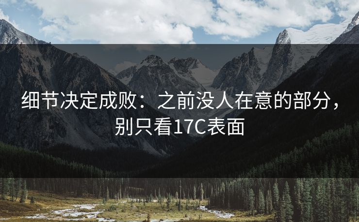 细节决定成败：之前没人在意的部分，别只看17C表面