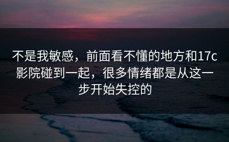 不是我敏感，前面看不懂的地方和17c影院碰到一起，很多情绪都是从这一步开始失控的